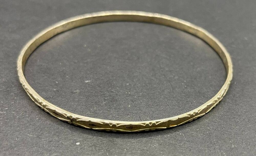 925 Sterling Silver Etched Pattern Thin Bangle Bracelet Vintage Stacking Band